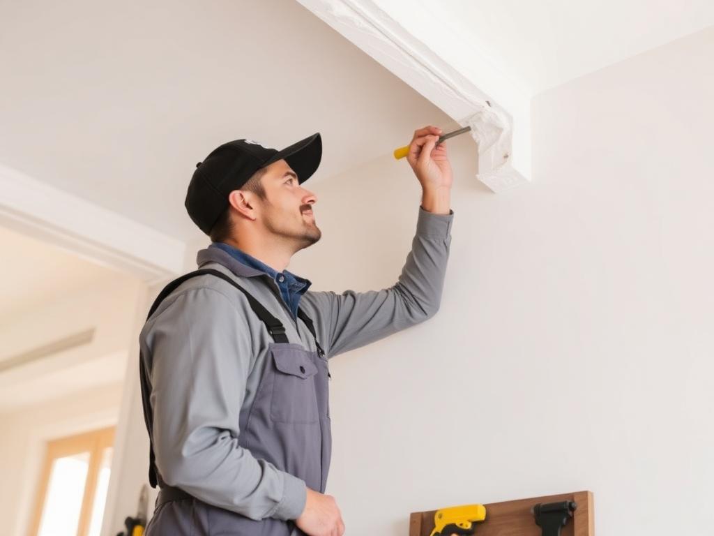 Handyman patching drywall inside a home