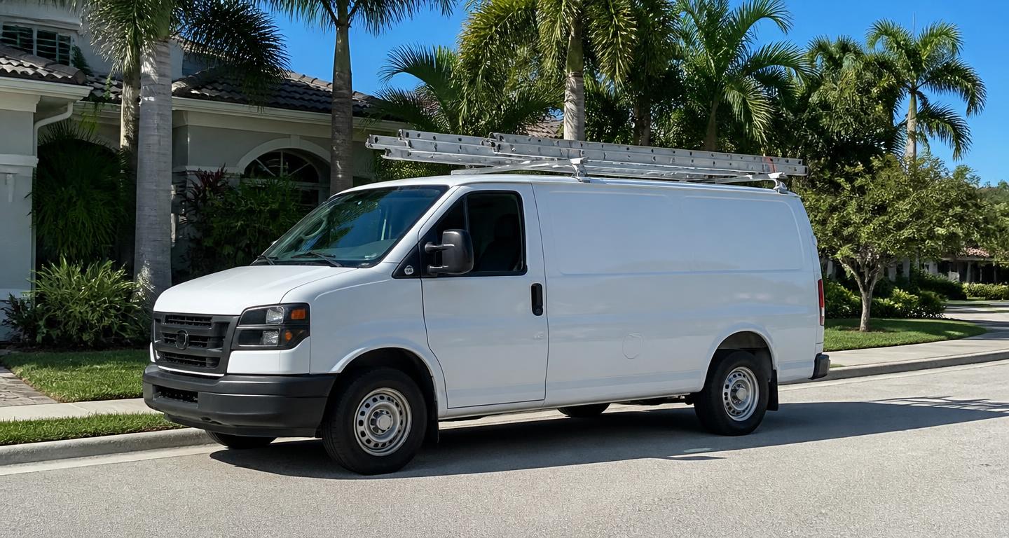 Florida's All Around Services van parked outside an Auburndale, FL home