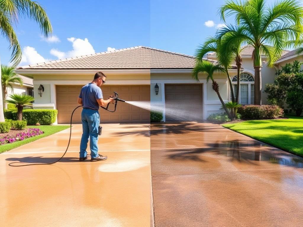 Pressure washing a Florida driveway